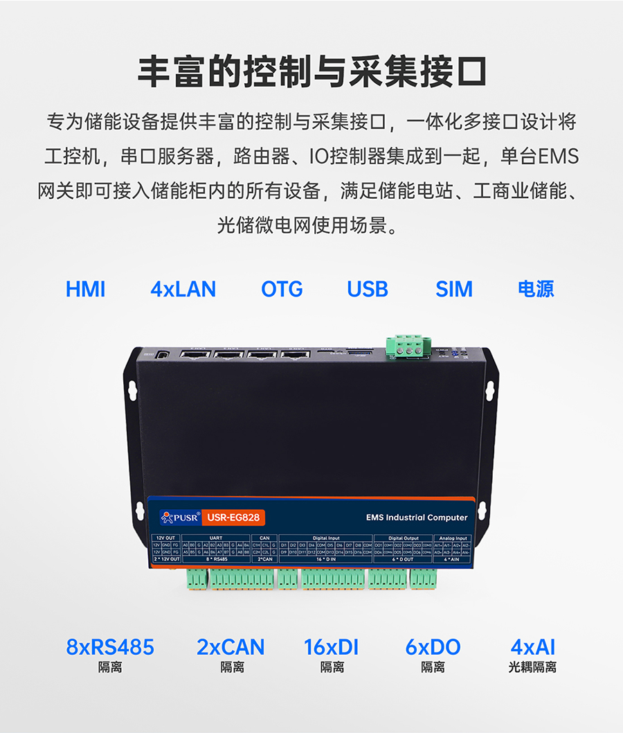 儲(chǔ)能微網(wǎng)EMS網(wǎng)關(guān)：豐富的控制與采集接口